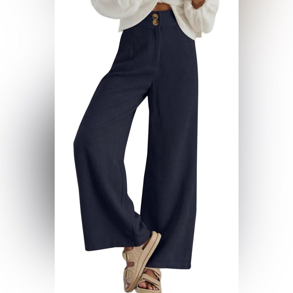 Corduroy Pants High Waisted Double Buttoned Wide Leg Pants with Pockets